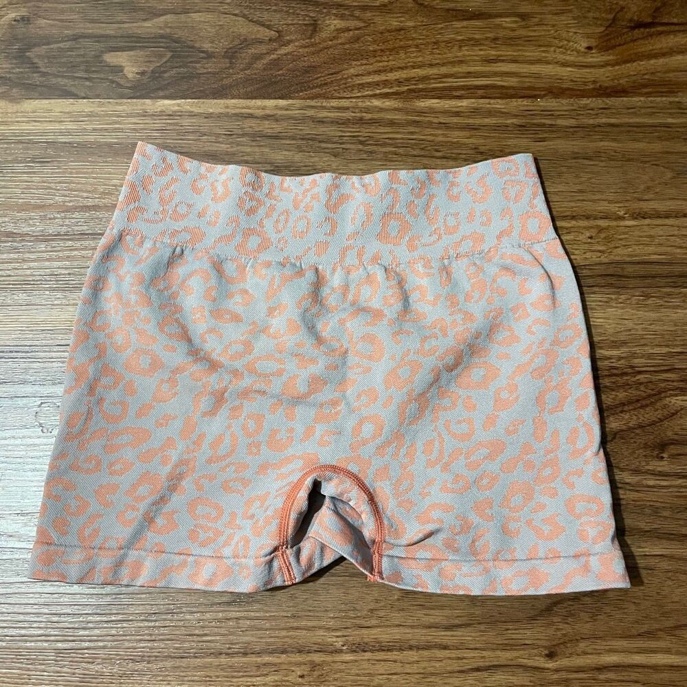 Unbranded Lepoard Print Seamless Scrunch Butt Shorts Active Womens L Orange Gray